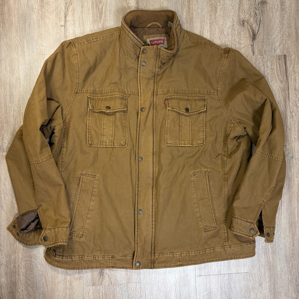 Levis Chore Barn Coat Brown Mens XXL 2XL 100% Cotton Brown Full Zip